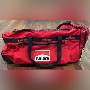 Vintage 90's MARLBORO Gear Rolling Duffle Bag with Wheels Rugged Red & Black Bag